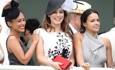 Kelly Brook & Michelle Rodriguez at Goodwood races for ladies' day in London August 2, 2012