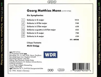 Michi Gaigg, L'Arpa Festante - Georg Matthias Monn: Six Symphonies (1996)