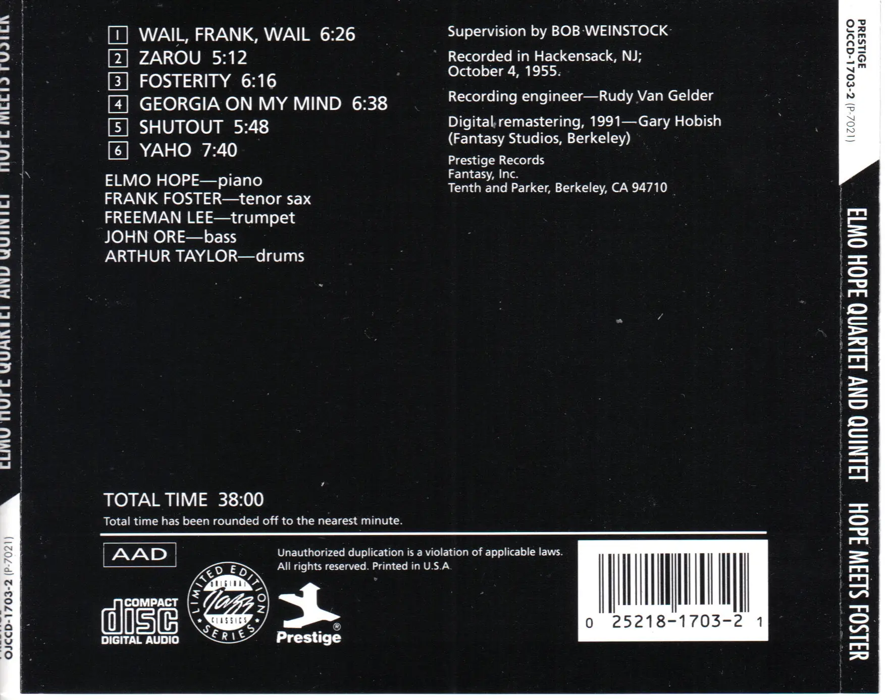 Elmo Hope - Hope Meets Foster (1955) [Remastered 1991]