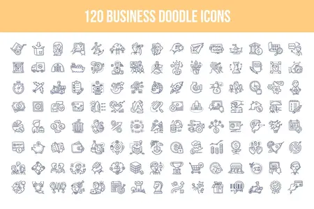 EE - 120 Business Doodle Icons K4TFMH