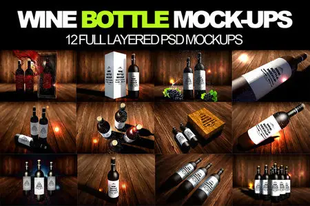 CreativeMarket - Wine Bottles Mock-up 12 in 1