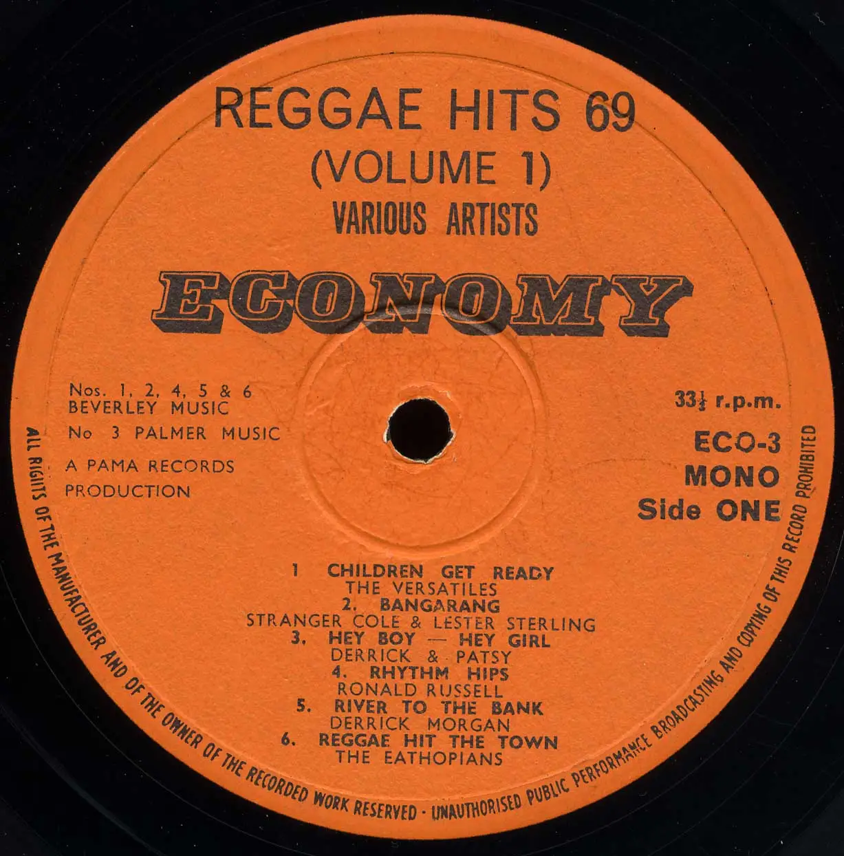 Various Artists - Reggae Hits 69 Vol. 1 (Pama Economy 1969) 24-bit/96kHz Vinyl Rip