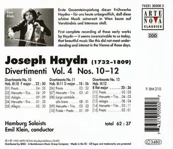 Hamburg Soloists, Emil Klein - Haydn: Divertimenti, Vol.4 - Nos. 10-12 (1995)
