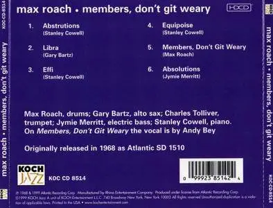 Max Roach - Members, Don’t Git Weary (1968) {Koch Jazz}