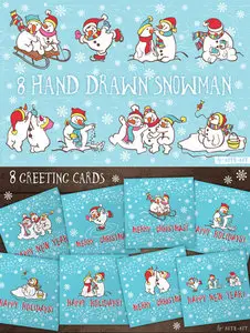 Vector Set - Snowman Elements and Cards
