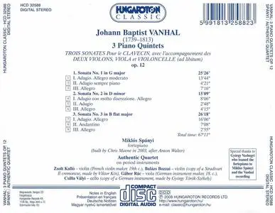 Miklós Spányi, Authentic Quartet - Johann Baptist Vanhal: Piano Quintets Op. 12 (2008)