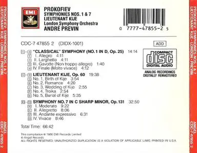 André Previn, London Symphony Orchestra - Prokofiev: "Classical" Symphony No. 1, Symphony No. 7, Lieutenant Kije (1986)