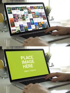 Macbook Pro mockup in livingroom
