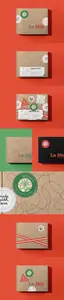 Kraft Box with Set of Different Stickers Mockup U42D8YE