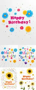 Vector Set - Illustrations of a Happy Birthday Greeting Cards