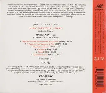James Tenney - Music for Violin & Piano [Marc Sabat, Stephen Clarke] (1999)