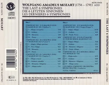 Bruno Walter, Columbia Symphony Orchestra - Wolfgang Amadeus Mozart: The Last 6 Symphonies (1989)