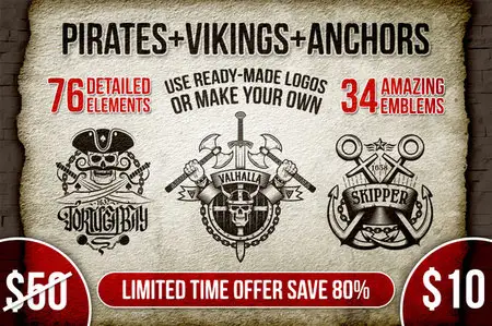 CreativeMarket - Pirates Vikings Anchors 34 logo pack