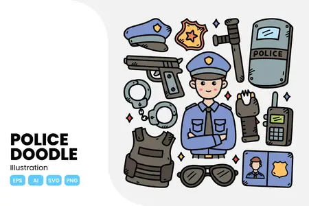 EE - Police Doodle Illustration EYRG6SY