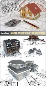 Model of house on the drawings - Stock Photo