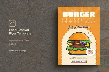 Burger Fast Food Festival A4 Flyer Design Template 65JBFR4