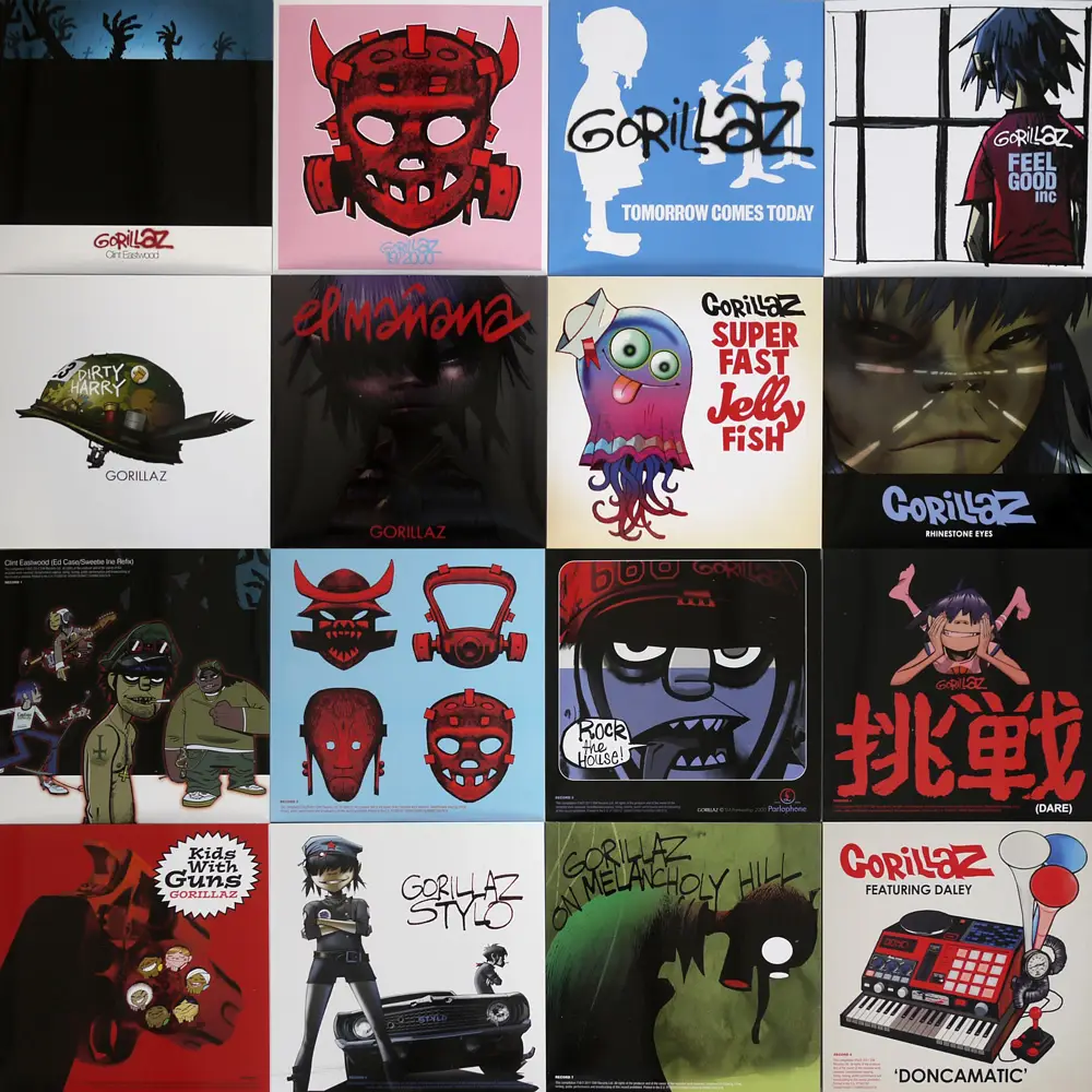 Группа gorillaz альбомы. Gorillaz 2001 обложка. Gorillaz обложка группы. The Singles collection 2001-2011 Gorillaz. Gorillaz обложки альбомов.