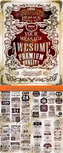 Retro labels and premium quality and guarantee typography design Vector