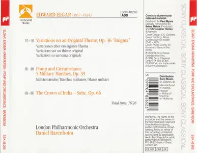Elgar - Enigma Variations, Pomp and Circumstance Marches, Crown of India [Sony Classsical SBK 48 265] {Europe 1992}