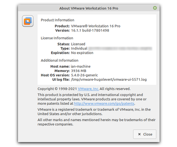 VMware Workstation Pro 16.1.1 Build 17801498 Linux