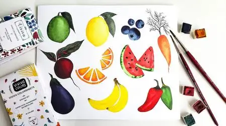 Watercolor Fruits &amp; Vegetables: Learn to Paint 10 Simple, Easy Food Illustrations!