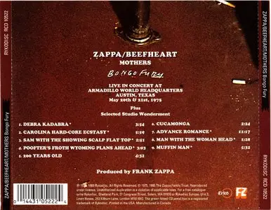 Frank Zappa, Captain Beefheart & The Mothers - Bongo Fury (1975) {1995 Ryko Remaster Complete Series}