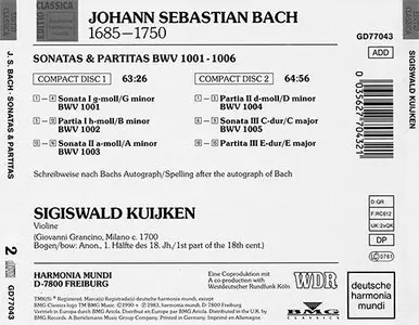 J.S. Bach - Sigiswald Kuijken - Sonatas and Partitas for Solo Violin (1981, CD reissue 1988)
