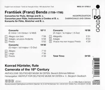 Konrad Hünteler, Camerata of the 18th Century - František Benda: Concertos for Flute, Strings & B.c. (1996)