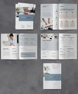 Proposal Brochure Layout with Blue and Beige Accents 538999994