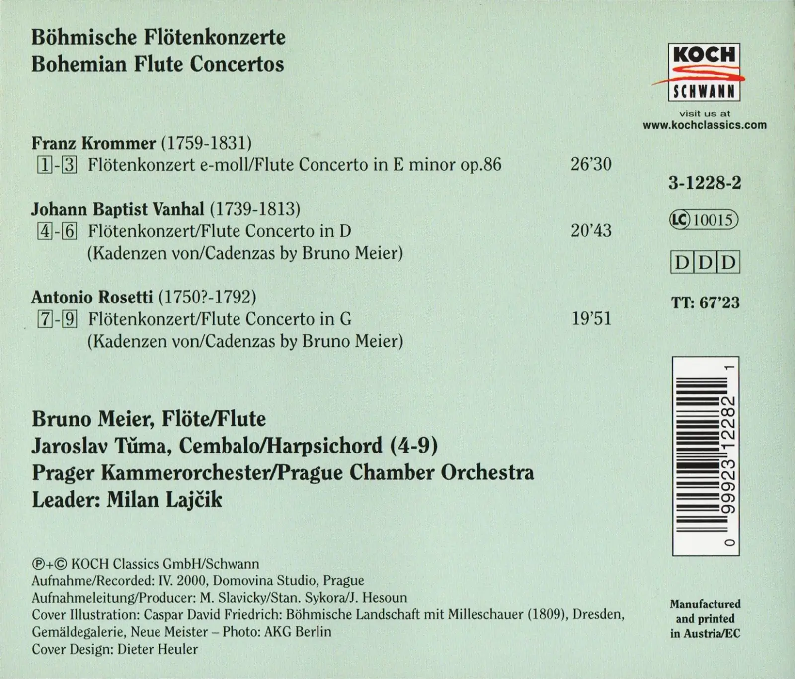 Bruno Meier - Bohemian Flute Concertos: Krommer, Vanhal, Rosetti (2000 ...