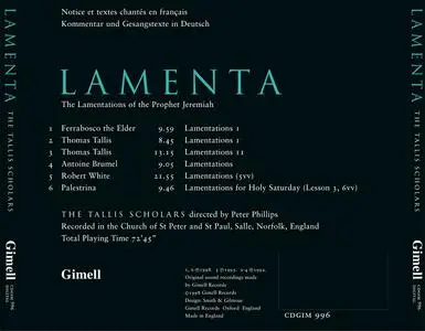 Peter Phillips, The Tallis Scholars - Lamenta: Ferrabosco, Tallis, Brumel, White, Palestrina (1998)