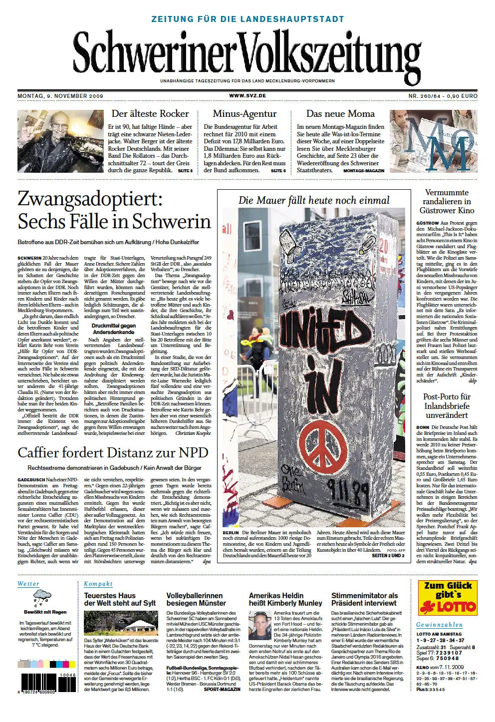 Schweriner Volkszeitung 09.11.2009 (Ausgabe Stadt Schwerin)