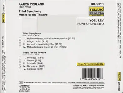 Aaron Copland - Atlanta Symphony Orchestra, Yoel Levi - 3rd Symphony & Music for the Theather (1989)