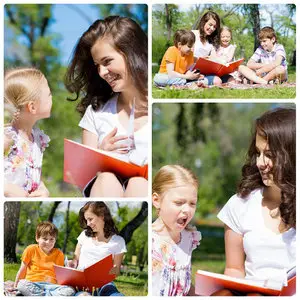 Photo Stock Family Reading Books on Nature qBee