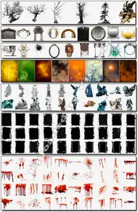 PSD Rons Artistic Edges Blood Designs Milk Rips Statues Steam and Smoke Trees
