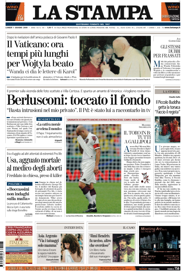 La Stampa 1 Giugno 2009 (Edizione di Cuneo ed Internazionale)