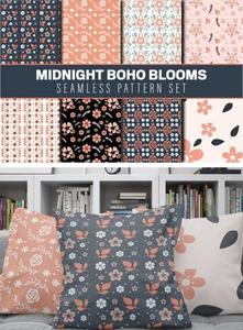 Midnight Boho Blooms Seamless Patterns Collection - Vector Design Templates