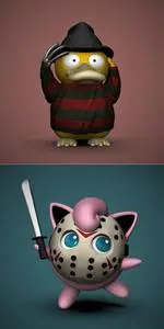 Psyduck Freddy Krueger and Jigglypuff Jason