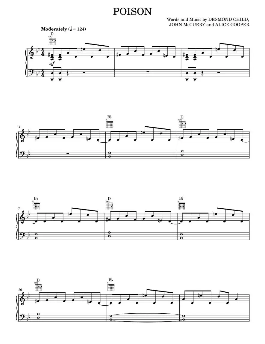 Poison - Alice Cooper, Desmond Child (Piano-Vocal-Guitar)
