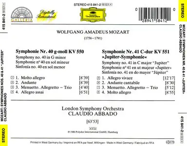 Claudio Abbado – LSO - W.A. Mozart – Symphonies Nos. 40 & 41 “Jupiter” (1980)