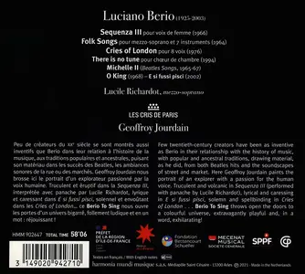 Lucille Richardot, Geoffroy Jourdain, Les Cris de Paris - Berio to Sing (2021)