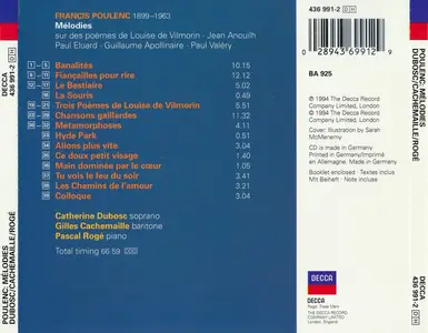 Catherine Dubosc, Gilles Cachemaille, Pascal Rogé - Francis Poulenc: Mélodies (1994)