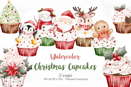 EE - Watercolor Christmas Cupcakes 8PUFBNF