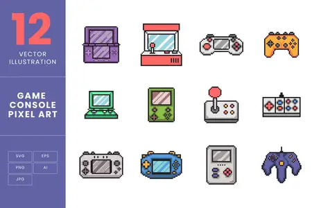 EE - Game Console Pixel Art Illustration Set Collection LV988F8