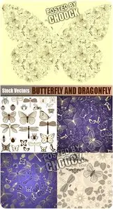 Butterfly and dragonfly - Stock Vector