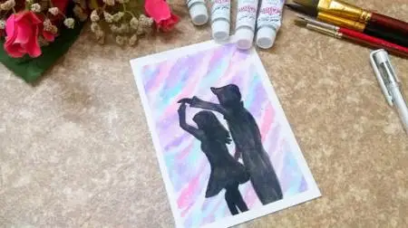 Painting Couple Silhouette With Watercolors