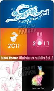 Stock Vector: Christmas rabbits Set. 8