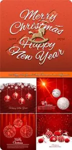 2014 Happy New Year and Merry Christmas red vector backgrounds 2