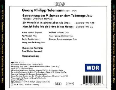 Hermann Max, Das Kleine Konzert - Telemann: Passions-Oratorium TWV5.5; Kantaten TWV4.18 & TWV2.2 (1997)