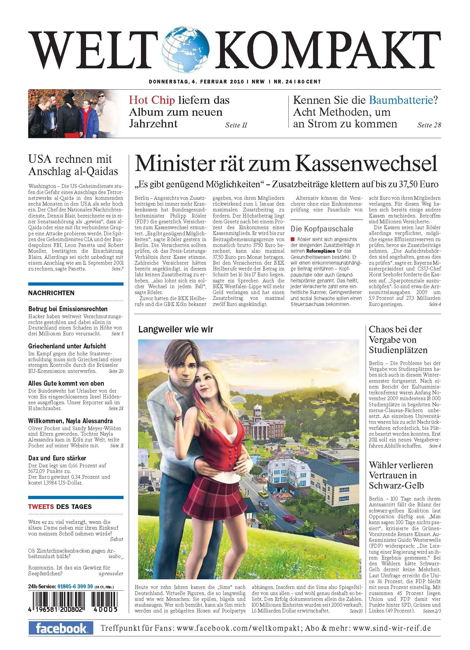 Die Welt kompakt vom 4. Februar 2010